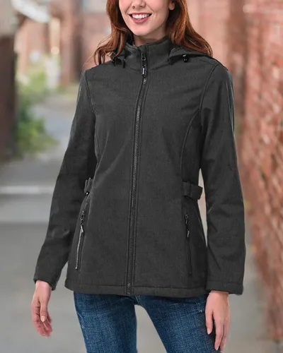 Vista 6 de Outdoor Ventures Chaqueta Softshell para mujer con capucha extraíble, cortavientos aislada, abrigo impermeable con forro polar cálido