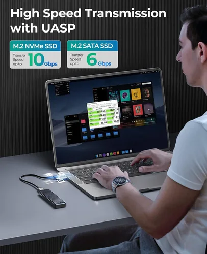 Vista 2 de ORICO Carcasa SSD SATA M.2 NVMe, USB 3.1 Gen 2 (10 Gbps) a PCI-E 6Gbps NGFF M-Key / B+M Key SSD Case M.2 Reader Soporte UASP para SSD