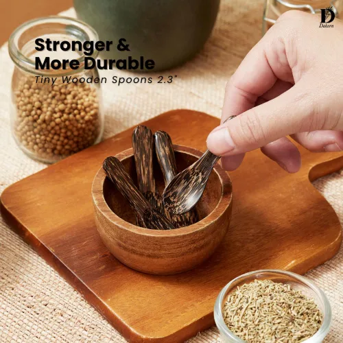 Vista 4 de Set of 4 Handmade Tiny Wooden Spoons, 2.3” Mini Size for Salt Sugar Spices Condiments (Dark Brown -Palm)