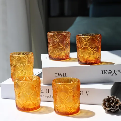 Vista 3 de Woho - 12 portavelas votivas ámbar, portavelas para Acción de Gracias 12pcs Glass Amber Candle Holder for Fall Wedding, Boho Tea Lights Candle