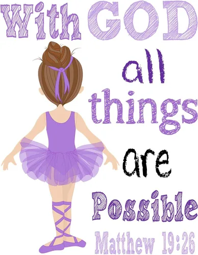 Vista 3 de Ballerina in Purple Christian Nursery Decor Set of 4 Prints with Bible Verses