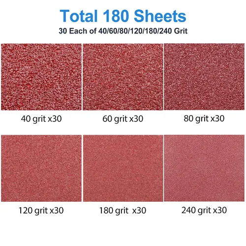 Vista 2 de LotFancy 180 almohadillas de lijado oscilantes, papel de lija de detalles, 40 60 80 120 180 240 grano, hojas de lijado triangulares de gancho