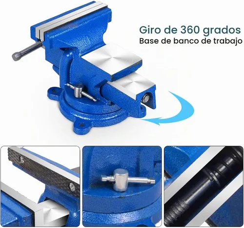 Vista 3 de Tornillo de banco resistente de 5 pulgadas, base giratoria de 360° con abrazadera de yunque de acero fundido, tornillo de banco de mesa