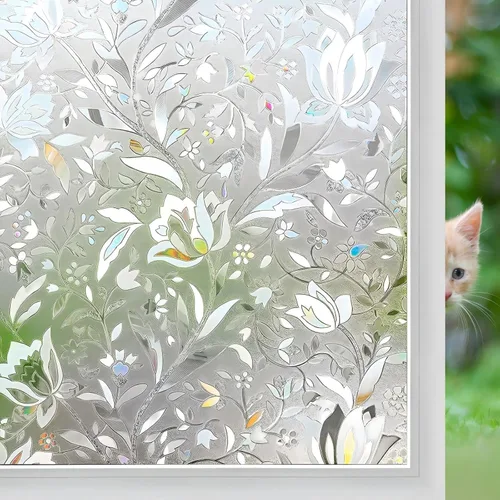 Vista 13 de Niviy Película de vitrales para ventana, impermeable, estática, 11.8 x 78.7 pulgadas, sin adhesivo, decoración de ventana de vidrio para baño