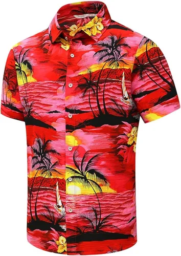 Vista 60 de SheLucki - Camisa hawaiana para hombre, unisex, de manga corta, con botones, para la playa y el verano, ropa casual estampada con sombra de palmas