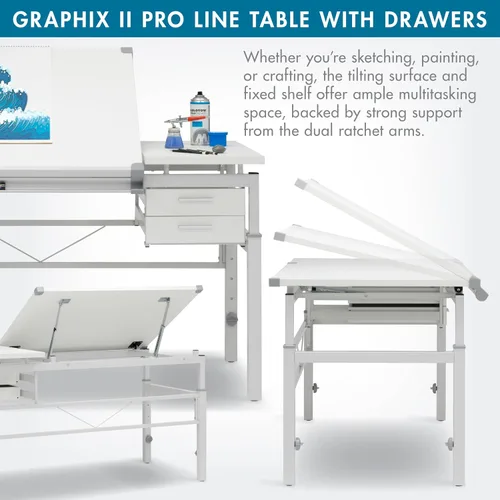 Vista 5 de Studio Designs Graphix II Pro Line - Mesa de dibujo ajustable en altura ajustable, con parte superior inclinable de 39.5 x 30 pulgadas, color blanco