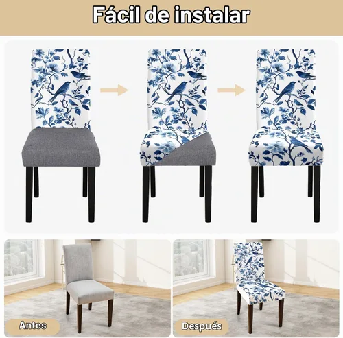 Vista 6 de ANNA QUEEN Juego de 6 fundas para sillas de comedor y cocina, fundas elásticas lavables para sillas de comedor, decoración elegante del hogar