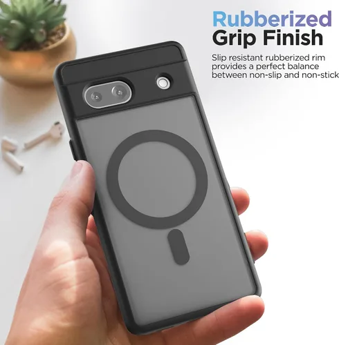 Vista 5 de ENCASED Funda magnética para Google Pixel 7a (2023) compatible con carga y accesorios MagSafe, transparente/negro (PIXEL-7A 2023)