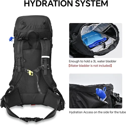 Vista 5 de N NEVO RHINO Mochila de senderismo con marco interno 40L con cubierta de Negro