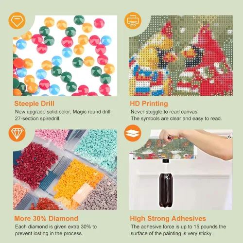 Vista 3 de Stalente Kits de pintura de diamantes para adultos, pintura de diamantes de Navidad, pájaros de arte de diamantes, bricolaje 5D redondo, kit de arte