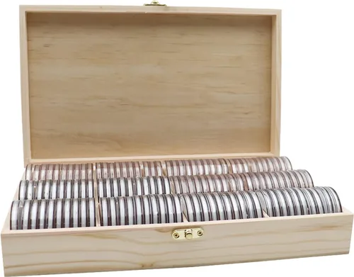 Vista 8 de Soporte para monedas de madera de 0.787-1.811 in, 120 cápsulas de monedas altamente transparentes con junta de espuma, soporte para coleccionista
