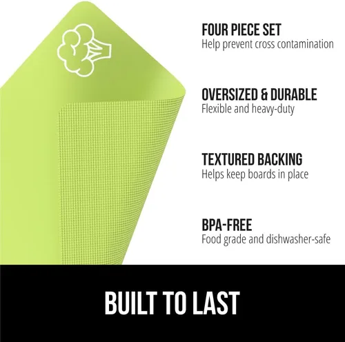 Vista 2 de GORILLA GRIP Juego de 4 tablas de cortar flexibles 100% sin BPA, alfombrillas de plástico duraderas con iconos de alimentos para preparar comidas