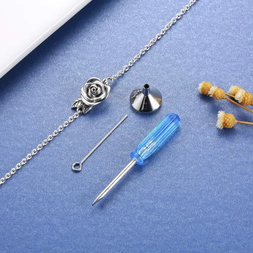 Vista 4 de Joyería de Urna de Cremación de Rosa para Cenizas - Anillo Pulsera Collar Recuerdo Conmemorativo de Plata de Ley 925 Regalo para Mujeres, Regalo