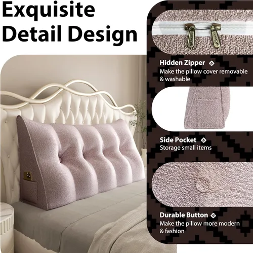 Vista 78 de Almohada de cabecera gruesa totalmente rellena tamaño Queen, cabecera acolchada suave y firme, soporte grande, triangular, almohada de cuña