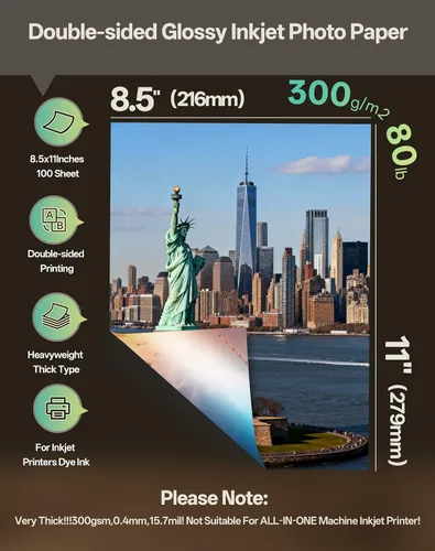 Vista 2 de Uinkit 100 hojas de 8.5 x 11 pulgadas, papel fotográfico grueso y pesado, cartulina brillante de doble cara, folleto de 80 libras, 10.58 oz/m², 15.7