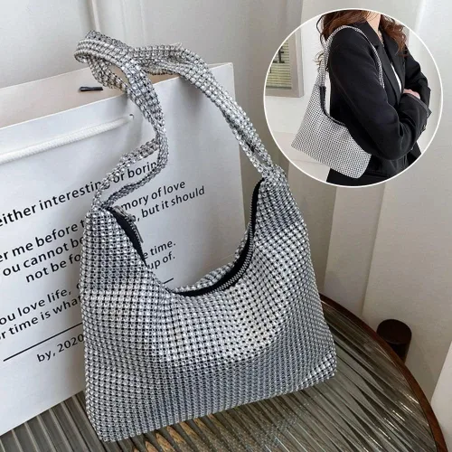 Vista 2 de Andy's Orchids Bolso de hombro con purpurina para mujer, bolso de mano de noche con diamantes de imitación, bolso brillante, monederos brillantes