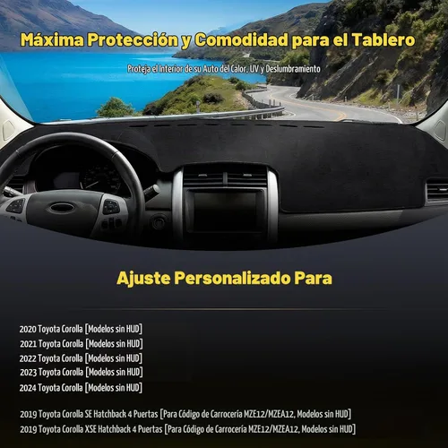 Vista 2 de TUCAREST Funda para salpicadero Compatible con Toyota Corolla 20-24/19 Corolla SE XSE 4 puertas Hatchback alfombrilla antideslizante para Franela