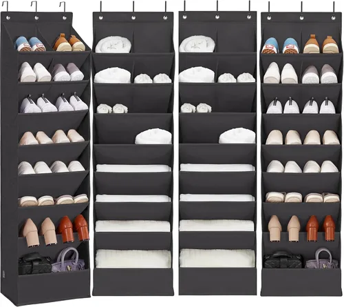 Vista 10 de Paquete de 2 organizadores de zapatos con 6 bolsillos extra grandes y 4 bolsillos grandes, estante de almacenamiento resistente sobre la puerta