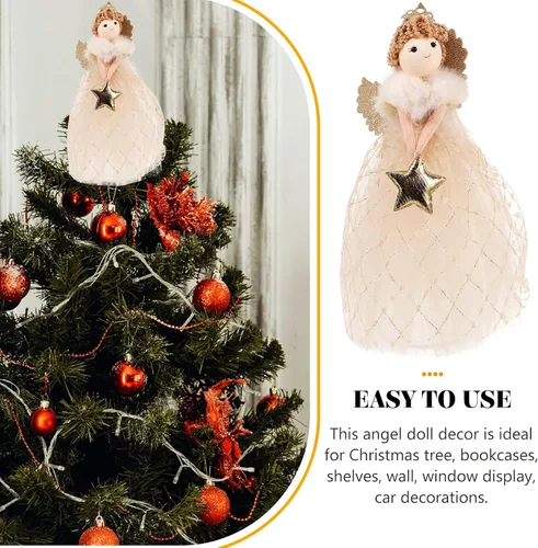 Vista 3 de VILLCASE Decoración para árbol de Navidad de ángel, adorno para árbol de Navidad, decoración de árbol de Navidad para el hogar, vacaciones, fiesta