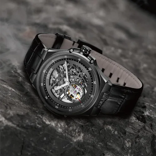 Vista 3 de Men's Unique Personality Watch 21Jewell Mechanical Black Luminous Hands Skeleton Design with Large Black Dial Easy to Read Creative Watches