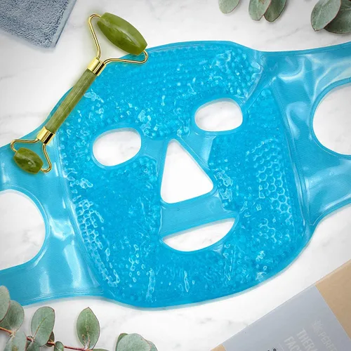 Vista 5 de Máscara facial de hielo + rodillo de jade, herramienta de masaje facial y cuello de belleza, rodillo facial de piedra y juego de máscara facial