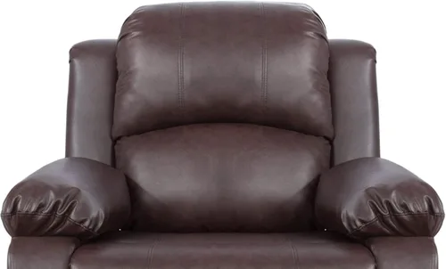 Vista 5 de Juego de sofá reclinable de 3 piezas, tapicería de cuero regenerado, reclinable manual con mesa desplegable y consola central (marrón, 3 piezas)