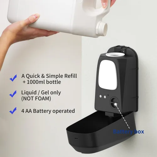 Vista 3 de JETWELL Dispensador automático de jabón de manos sin contacto para montaje en pared, funciona con pilas, cubierta de acero inoxidable negro mate
