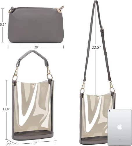 Vista 5 de KOOIJNKO Bolsos semitransparentes, bolsa de hombro transparente para playa, 2 en 1 bolsa