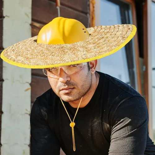 Vista 6 de UKCOCO Capucha de protección solar, sombrero duro de paja de trigo, transpirable y ligero, ideal para trabajadores de la construcción, trabajo