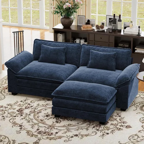 Vista 110 de Sofá modular de gran tamaño de 154 pulgadas, cómodo sofá en forma de U con 3 otomanas móviles, sofá moderno de felpilla de 7 plazas para sala