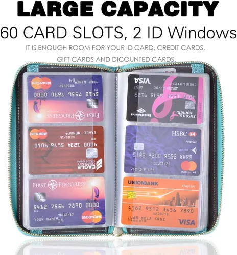 Vista 3 de Easyoulife - Monedero de cuero con cremallera, billetera portatarjetas para mujer, bloqueo RFID