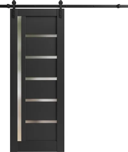 Vista 14 de SARTODOORS Puerta corredera de granero de 18 x 80 pulgadas Quadro 4088 Blanco / Negro Puerta de granero individual Herrajes MDF incluidos