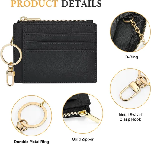 Vista 3 de Sodsay Estuche para tarjetas, cartera delgada con bolsillo frontal, para mujer, sujetatarjetas con llavero