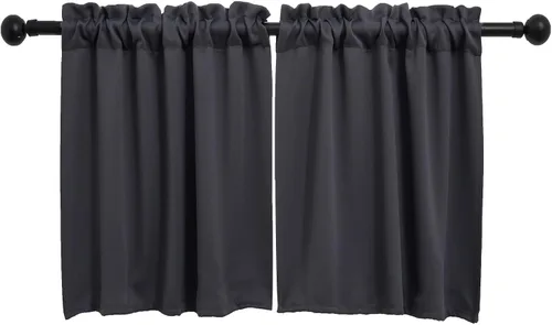 Vista 47 de Pickluc Cortina opaca de cocina de 20 pulgadas de largo, con bolsillo para barra, cortinas para ventanas pequeñas en sala de estar, sótano Beige