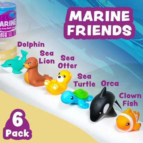 Vista 3 de Tub Works® Juguetes de baño Marine™ sin moho, paquete de 6 Diseño de juguetes de baño sellados y sin agujeros que mantiene la humedad fuera