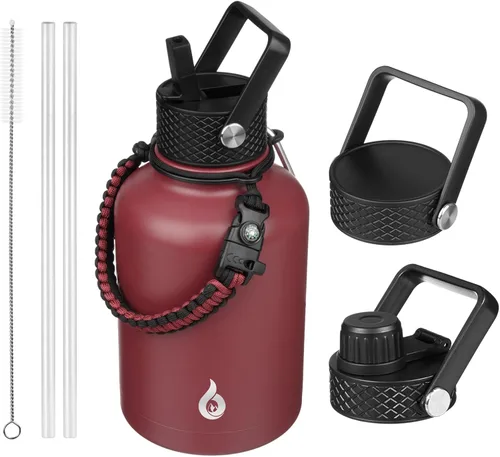 Vista 39 de BJPKPK Botellas de Agua Aisladas con Tapa de Pajita, Botella de Agua de Acero Inoxidable de 18oz, Termo Frío Caliente con 3 Tapas, Vaso de Viaje a