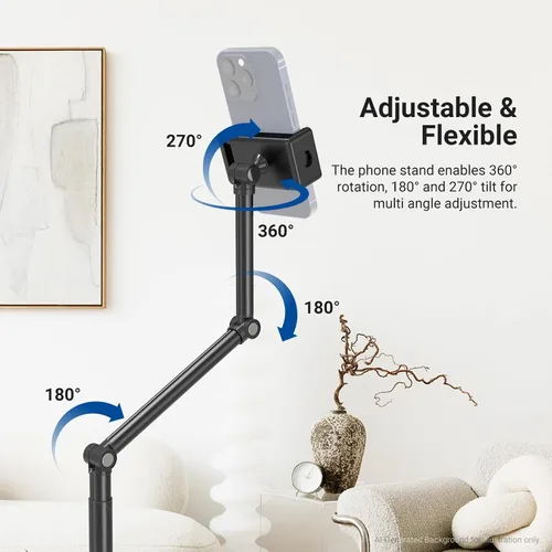 Vista 4 de NEEWER Soporte de piso para teléfono, versión de nivel de entrada, ajustable para mesa de oficina, mesita de noche, soporte para teléfono celular