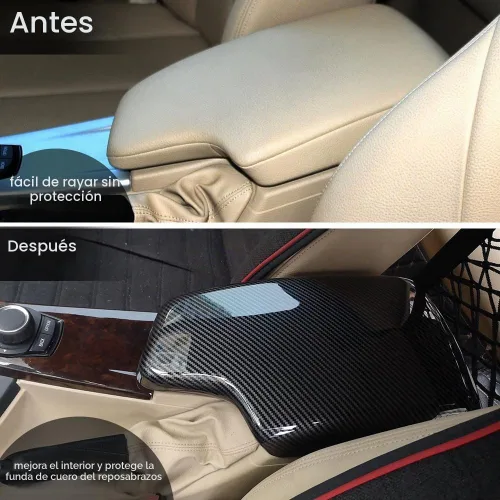 Vista 4 de Funda para Reposabrazos de Coche para BMW Serie 3 F30 E90 E91 E92 E93 2006-2018, Cubierta Interior de Reposabrazos de Fibra de Carbono, Panel