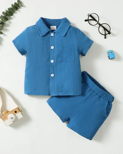 Vista 2 de Yhnslsf Ropa de verano para bebé, conjunto de pantalones cortos, camisa de manga corta para niños pequeños
