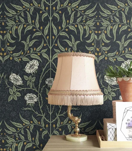 Vista 6 de NextWall Papel tapiz floral estarcido despegable y adhesivo (azul marino y salvia)