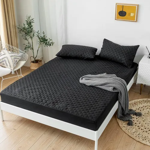 Vista 2 de jejeloiu Protector de colchón acolchado negro, 100% impermeable, transpirable, tamaño individual, protector de colchón de 14 pulgadas de profundidad