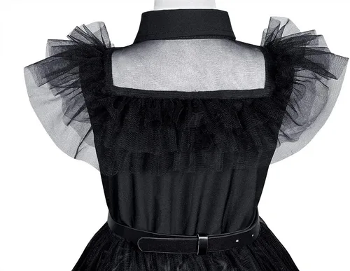 Vista 8 de Disfraz negro para niñas, disfraz de familia negro, disfraz de Halloween, vestido de fiesta para niñas de 4 a 13 años