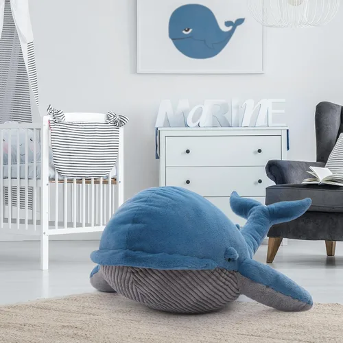 Vista 6 de MaoGoLan Ballena de Peluche Rellena de 43 pulgadas, Almohada Grande de Peluche Ballena Azul de 4 pies, Juguete de Ballena Jorobada para Niños