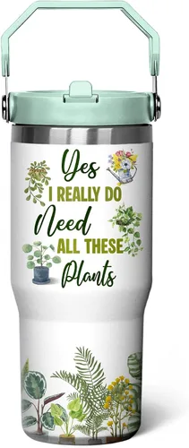Vista 9 de Taza de 30 onzas con diseño floral – Taza de viaje aislada de acero inoxidable azul y blanca – Elegante taza de café con asa y tapa – Regalo