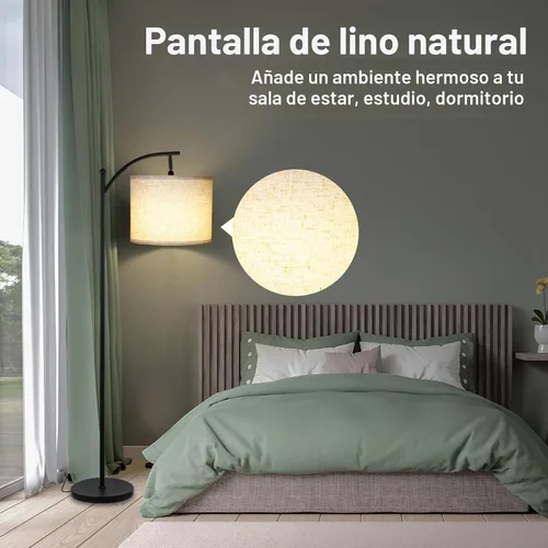 Vista 8 de LALISU Lámpara de pie moderna, lámpara de pie ajustable de 3 formas con pantalla de lino, altura ajustable, interruptor de pie, lámpara de lectura