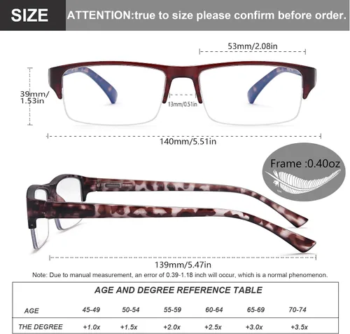 Vista 3 de EYEURL Paquete de 4 lentes de lectura con luz azul de medio marco para hombres, lectores rectangulares sin montura para mujeres, lentes de bisagra