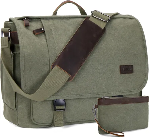 Vista 11 de NerIion Bolsa de Mensajero para Hombres de 17-17.3 Pulgadas, Bolsa de Laptop de Lona Resistente al Agua, Bolsa de Hombro, Maletín de Trabajo, Marrón