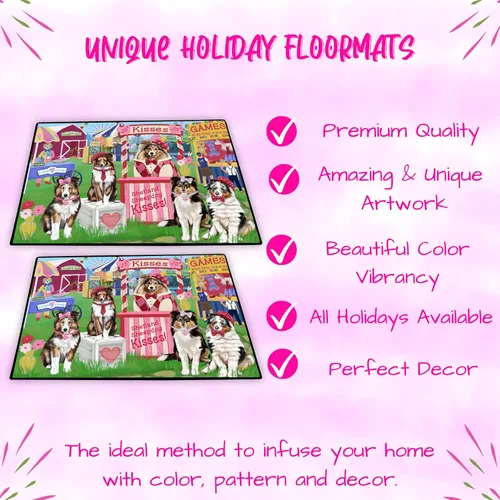 Vista 3 de Doggie of the Day Shetland Sheepdogs Floor Mat - Carnival Kissing Booth - Best Dog Doormat - Protector Decor - Unique Portrait Art - Premium Quality