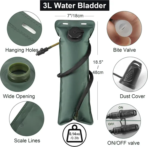 Vista 2 de Mochila de hidratación con vejiga de agua de 3 L, mochila táctica de agua ligera, paquete de hidratación para senderismo, ciclismo, correr