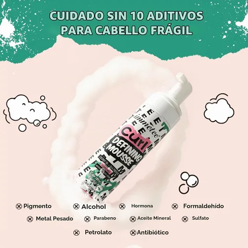 Vista 8 de immetee Mousse de pelo rizado, aceite de coco y proteína de seda para el control del encrespamiento, espuma de peinado extra para el bloqueo